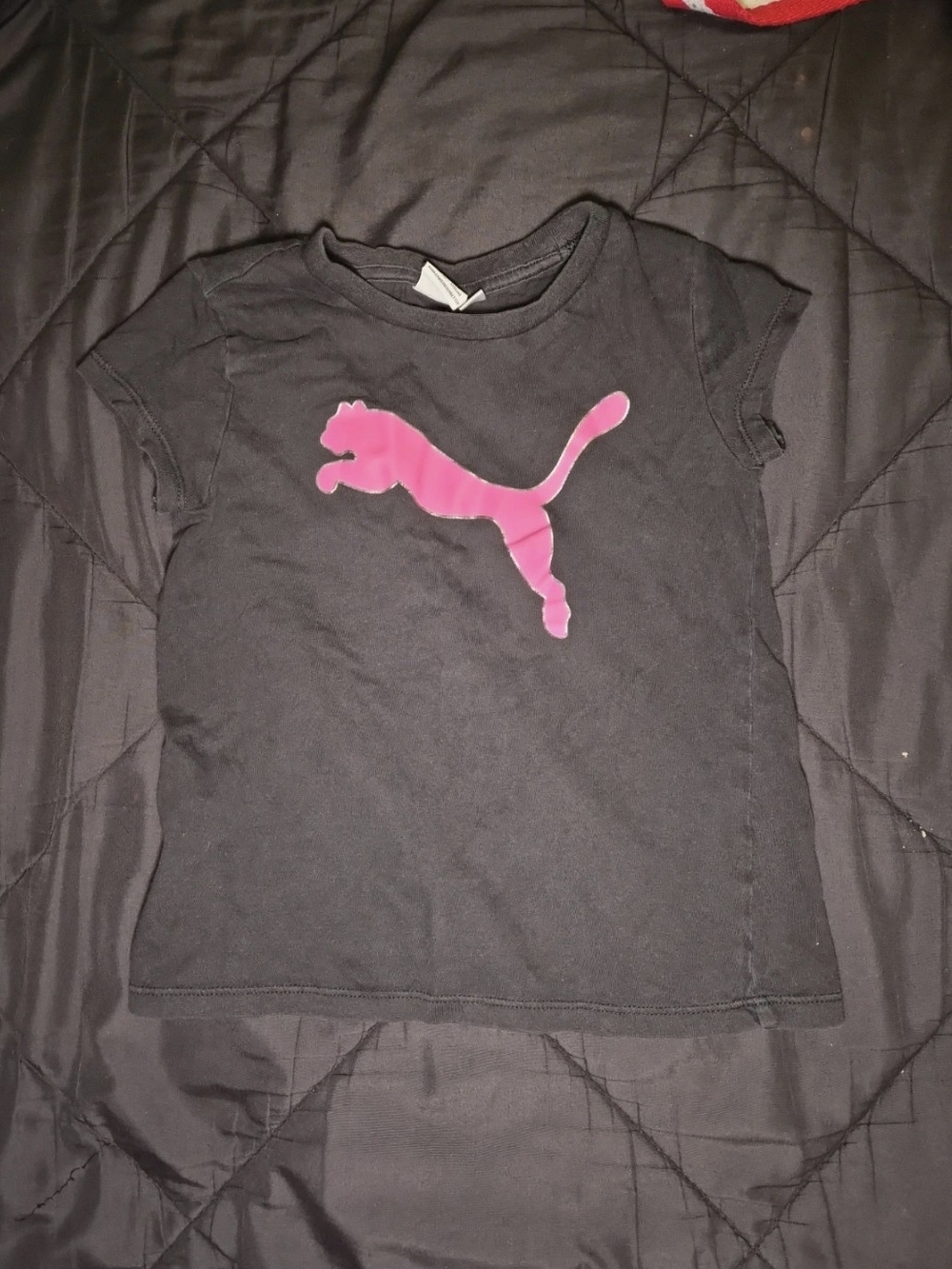 Puma Black Short-Sleeve Tee with Pink Puma Logo